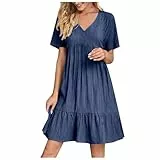 KOG Sommerkleid für Damen Sommerkleider Sommer Einfarbig Frauen Basic Kleidung Blusenkleid Langes Frau Kleid T-Shirt Kleid Baumwolle Kleider für Hochzeitsgäste Marine XXL