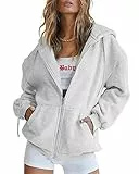 Timuspo Damen Sweatjacke Strickjacke Oversize Vintage Reißverschluss Kapuzenjacke Zip Up Kapuzenpullover Sweatshirt mit Kapuze 90er Y2K Übergangsjacke