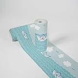 A.S. Création Lovely Kids Bordüre selbstklebend Paper Boat Love Wandbordüre Papierboote, Wellen und Meer für Babyzimmer Wandtattoo für Mädchen und Jungen in blau, hellblau, weiß