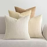 MIULEE Kordsamt Kissenbezug Weiche Kissenhülle Dekorative Sofakissen Quadratische Dekokissen Moderne Zierkissenbezug Gestreifte Kissenbezüge für Wohnzimmer Schlafzimmer 4 Stück 40x40cm Beige