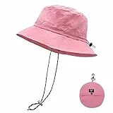 lifwimner Sonnenhut Damen Herren Fischerhut mit Kinnriemen Wasserdichter Eimer Damen Schnell Dry Packable Hut Sommer Outdoor Aktivitäten(Rosa)