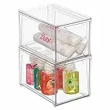 mDesign Kosmetikorganizer – stapelbare Schubladenbox aus Kunststoff – praktische Box zur Aufbewahrung von Badartikeln – 2er-Set – durchsichtig