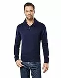Vincenzo Boretti Herren-Pullover Schalkragen Slim-fit tailliert Strick-Pullover einfarbig Baumwolle-Mix edel elegant warm dick Grob-Strick für Business oder Casual dunkelblau S