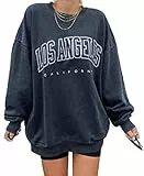 GeGekoko Damen Pullover Herbst Sweatshirt Los Angeles Vintage Oversized Langarmshirt Rundhals Pulli Winter Hoodie Casual ohne Kapuze Bluse Oberteile Tops