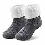 SIMIYA Kuschelsocken Damen, flauschige Haussocken anti Rutsch Stoppersocken Wintersocken Weihnachtssocken, mit ABS Sohle und warme Hüttensocken, 1 Paar(Grau)