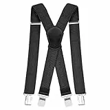 Pejoye Hosenträger für Herren Breit Arbeitshosen Stark Motorradhose Lang X Form 4 Metall Clips Einstellbar und Elastisch Einheitsgröße für Männer und Damen (Schwarz)