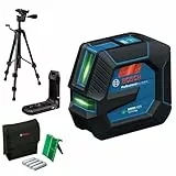 Bosch Professional Linienlaser GLL 20-22 G (Halterung LB 10, grüner Laser, Innenbereich, Dual Power Source, 2 x 1.5V LR6 Batterien, Schutztasche, Stativ BT 150)