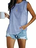 Ebifin Tops Damen Tank Top Sommer Ärmellose Tshirts Oberteile mit Rundhalsausschnitt Blusentop Longtops.Blau.L