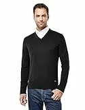 Vincenzo Boretti Herren-Pullover V-Ausschnitt Slim-fit tailliert Strick-Pullover V-Neck einfarbig Baumwolle-Mix edel elegant leicht Fein-Strick für Business oder Casual schwarz M