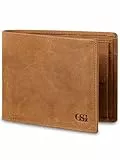 GSG Leder Geldbörse Herren mit RFID-Schutz Echtleder Portemonnaie mit Münzfächern Echtleder Portmonee Groß Geldbeutel 15 Fächer Brieftasche Wallet Geldbeutel für Männe Hellbraun