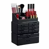 Relaxdays Make Up Organizer mit Schubladen, stapelbarer Schmuckkasten für Make Up, Acryl Schminkaufbewahrung, schwarz, 30 x 24 x 14 cm