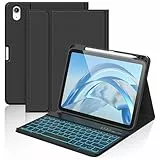 aMZCaSE für iPad A16 10/11th Generation Case mit Tastatur 11/10.9 Zoll(2025/2022),7 Farben Hintergrundbeleuchtung Abnehmbare Drahtlose Tastatur Cove mit Stifthalter für New iPad 11th Gen (Schwarz)