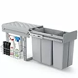 lovewind Abfallsammler Tandem, 10L+20L, Mülleimer küche, Mülltrennsystem für Unterschrank，Abfalleimer für Schränke ab 300 mm Breite, Mülltrennung als Vollauszug mit Teleskopschienen, Dunkelgrau
