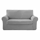 Deconovo Sofabezug, Jacquard, Stretch, für Wohnzimmer, 2-Sitzer (145-175 cm), Hellgrau