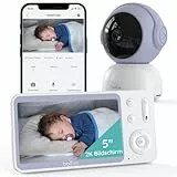 BOIFUN 2K/3MP Babyphone mit Kamera & APP Steuerung, 5' WLAN Video Babyfone, IR-HDR Nachtsicht, Weinen-/Bewegungs-/Geräusch-/Temperaturüberwachung, 360 Grad Automatische Verfolgung, 3000mAh Akku