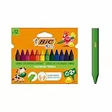 BIC Kids 8297732 Dreikant-Wachsmalkreide PLASTIDECOR Triangle, 12 Farben sortiert, Kartonetui à 12 Stück