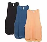 icyzone Damen Sport Top Locker - Atmungsaktive Fitness Shirt Muscle Tank Top Sport Oberteile, 3er Pack (M, Black/Denim/Pumpkin)