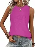 BAISHENGGT Damen Tank Tops Sommer Rundhals Ärmellos Ausgehöhlt Basic T Shirt Oberteile Rosarot M