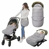 LAT Universal Fußsack für Babyschale Kinderwagen, Wind- und Wasserdicht mit Abnehmbarer Verlängerungsabschnitt Winterfußsack für Kinderwagen Buggy (Pelzkragen, Grau)