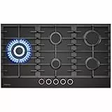 GASLAND PRO GH2905BG1FC Glas-Gaskochfeld 5 Flammig, Gas Kochfeld mit Beleuchtetem Drehknopf, Einbau Gaskochfelder mit Messingbrennern, 87 cm Glasherd mit 2 Stützen, Butan-Gasherd 10400 W, LPG/Erdgas