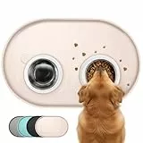 Conlun Napfunterlage Hund,1,2cm Hohe Ränder Futtermatte Katzen zur Vermeidung von Verschüttungen,BPA-Freie Silikonmatte mit Rand Gummi-Hundenapf Unterlage für Futter- und Wassernäpfe(Beige,48x30 cm)WT