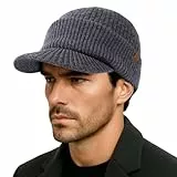 TOP-EX PolarWool™ 100% Merinowolle Schirmmütze Herren Damen, Winter Strickmützen Beanie Hat mit Schirm, Warm Winddicht Wollmütze mit Fleecefutter für Outdoor Running Ski, Grau M/L