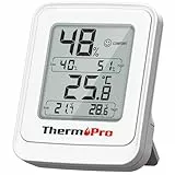ThermoPro IPX5 Wasserdicht Hygrometer Thermometer Digital Luftfeuchtigkeitmesser Innen für Terrarium & Gewächshaus Raumthermometer mit Min/Max-Aufzeichnung, Smiley-Komfortanzeige, Magnet & Standfuß