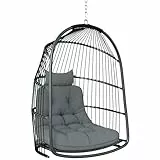 Outsunny Hängesessel Polyrattan Schaukel mit Kissen faltbar Hängekorb Indoor Outdoor Korbhängesessel belastbar bis 150kg Hängeschaukel Hängestuhl für Balkon Terrasse Wohnzimmer Dunkelgrau