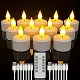 SoulBay Wiederaufladbare Teelichter, 12 Stück Wiederaufladbare Kerzen Flackernd mit Fernbedienung und Timer, LED Kerzen mit 6-Port USB-C Kabel für Zuhause, Zimmer, Tisch, Halloween Weihnachtsdeko