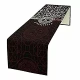 kikomia Baumwolle Leinen Tischläufer Rechteckige Wikinger Worte Esstisch Kommode Läufer für Zuhause Küchen Party Tischdecke Dekorativ Abdeckung Tischplatte (33×91cm, Red)