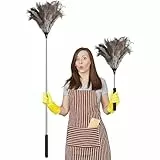 Teleskop Staubwedel Straußenfedern, Staubwedel Lang ausziehbar mit Edelstahlgriff, Straußenfedern, Verstellbar von 43cm bis 101cm, Staubwischer, Antistatisch, Waschbar