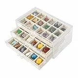 Dmnnlp Rock Vitrine, Acryl Rock Sammelbox, 3 Etagen 54 Fächer Gemstone Collection Box, Aufbewahrungsbox mit Fächern für Gemstone Mineralien Fossil Kristalle Kleine Sammlerstücke Edelsteine(Beige3)