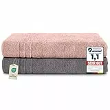 Komfortec 2er Saunahandtuch Set 80x200 cm, Große Saunatücher aus 100% Baumwolle, Sauna Handtücher, Flauschig und Saugstark, Schnelltrocknend, Anthrazit Grau/Blütenrosa
