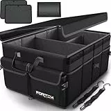 FORTEM Kofferraum Organizer Auto -Zusammenklappbarer Auto Organizer Kofferraum Mit Fächern- Kofferraumtasche Klett mit Rutschfestem Boden -Verstellbare Sicherungsriemen- Klappbarer Deckel (50L)