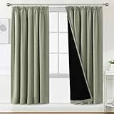 BellaHills 100% Blickdicht Vorhang mit Kräuselband 2er Set H245 x B140 cm Schlafzimmer Gardinen Blickdicht Verdunklungsvorhänge Thermal Curtains Blackout Vorhang, Salbei Hell