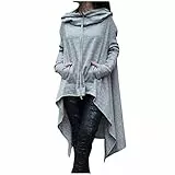 HANXIULIN Motorrad Hoodie,Vintage Langer Umhang Sweatshirts Einfarbiger Unregelmäßiger Kapuzenpullover mit Hohem Niedrigem Saum Streetwear Gothic Dark Series,Oversize Pullover Damen