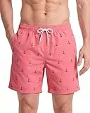 MaaMgic Badehose Herren Schnelltrocknende Badeshorts Jungen Strand Strandurlaub Surf Freizeit Laufen Sport mit Netzfutter Taschen einstellbare Kordelzug MEHRWEG-M-Anker Pink
