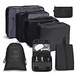 OSDUE Koffer Organizer Set 8-teilig, Packing Cubes, Wasserdichte Reise Kleidertaschen, Packtaschen für koffer, Kofferorganizer Reisetasche mit Kosmetiktasche, Schuhbeutel, USB Kabel Tasche (Schwarz)