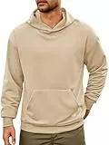 Runcati Herren Kapuzenpullover Langarm Regular Fit Hoodie Einfarbig Leichte Sweatshirt Casual Sport Training Oberteile mit Kängurutasche Khaki L