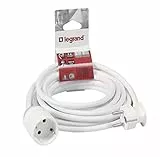 LEGRAND, Verlängerungskabel, 2P + T, mit Schutzkontakt-Stecker und Kupplung, inklusive Kinderschutz, Winkelstecker, Innenbereich, max. 3680 W, Kabellänge 3m, Farbe: Weiß, 390233