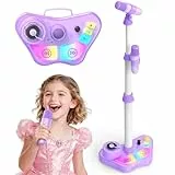 Dislocati Karaoke Maschine Kinder mit 2 Bluetooth Mikrofon, Geschenk Spielzeug Mädchen 3-12 Jahre Karaoke Mikrofon mit Verstellbarer Ständer und 5 Toneffekten Ideal für Ostergeschenke Kinder & Party