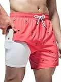 Arcweg Badehose für Herren Badeshorts mit Kompression Liner 2 in 1 Schnelltrocknend Strandhose Männer Elastisch Surf Shorts mit Reißverschlusstaschen XL（EU