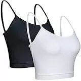 BQTQ 2 Stück Crop Tank Tops Basic Cami Crop Top mit Spaghetti Träger für Frauen (Schwarz, Weiß, M)