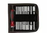 Wiha Schraubendreher mit Wechselklingen Set SYSTEM 6 (27713), 13 tlg. für tiefliegende Schrauben, Innensechskant/Kreuz/TORX/Schlitz inkl. Rolltasche