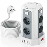 5M Verlängerungskabel Steckdosenleiste,8 Fach Mehrfachsteckdose mit USB (3 USB-A+1 USB-C), Steckdose mit Schalter, Mehrfachsteckdose Steckdosenturm Überspannungsschutz für Zuhause,Büro