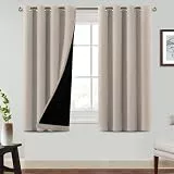 BellaHills 100% Verdunkelungsvorhänge aus Leinen für Schlafzimmer 2 Paneele,2X H145cmxB140cm,Natärlicher Sand