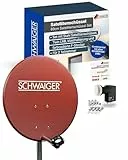 SCHWAIGER Satellitenschüssel Komplettset - Ø 60 cm Stahl Offset Antenne in Rot - Inkl. sonnengeschütztes Twin LNB - Digital HD & 4K Empfang - Hitzebeständig & wetterfest
