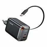 toocki USB C Ladegerät, 3Port GaN Mehrfach Ladegerät mit Schnell Einziehbares Ladekabel,67W USB C Netzteil mit LED Display für MacBook,iPhone 16 Pro Max,Galaxy S24 Ultra/S23,Switch,Laptop,Handys usw