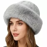 Flauschiger Fischerhut, Pelzmützen für Damen, Winter, warmer Pelzhut, dicker Plüsch, Kunstpelzhut, flauschige Mütze, Damen-Wintermützen für Damen, Pelzmützen für Damen, hellgrau, Einheitsgröße