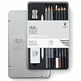 Winsor & Newton 490010 Skizzierstifte Set - 10 teilig - 3 Bleistifte - 2B, 6B, 8B, 4 Zeichenstifte, charcoal, Pierre noire, Sepia , white charocoal, Papierwischer, Radiergummi, Spitzer